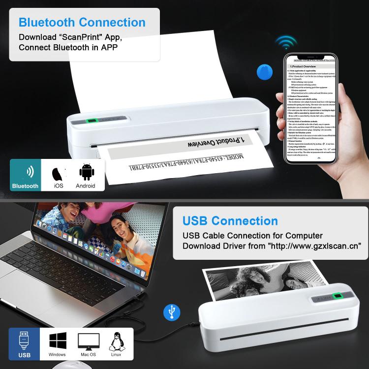 Wireless Rechargeable Thermal Printer Supports 2-inch to 8.5-inch Paper for PDF, Files, Images, and Tattoo Paper