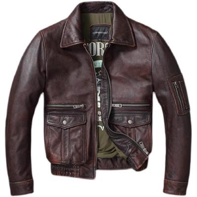 Chinesische Größe Vintage Echtlederjacke Herren Echtes Rindsleder Air Force Fluganzug A2 Pilotenjacke Bomberjacke