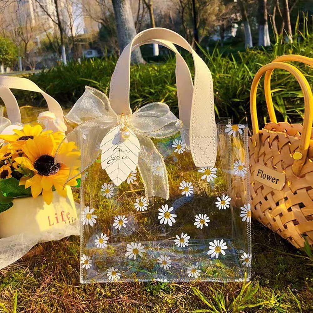 2Pcs Plastic Waterproof Gift Bag Clear Gift Wrap Bag with Handles 18x20x10cm for Party Reusable Transparent PVC Shopping Tote Bag for Package Candy