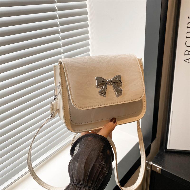 Stylish Small Bowknot Handbag Elegant Chic Square Bag In Black White Silver Colors For Everyday Use