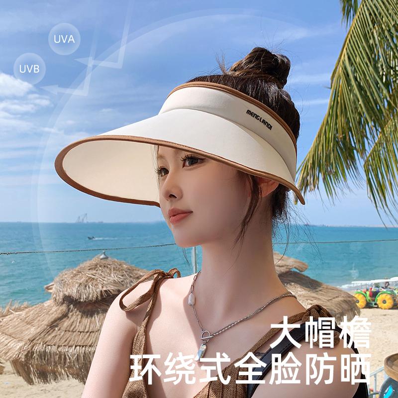 

Sunscreen hat women s UV protection summer enlarged brim face cover empty top outdoor travel fashionable versatile sun hat Adjustable чорний