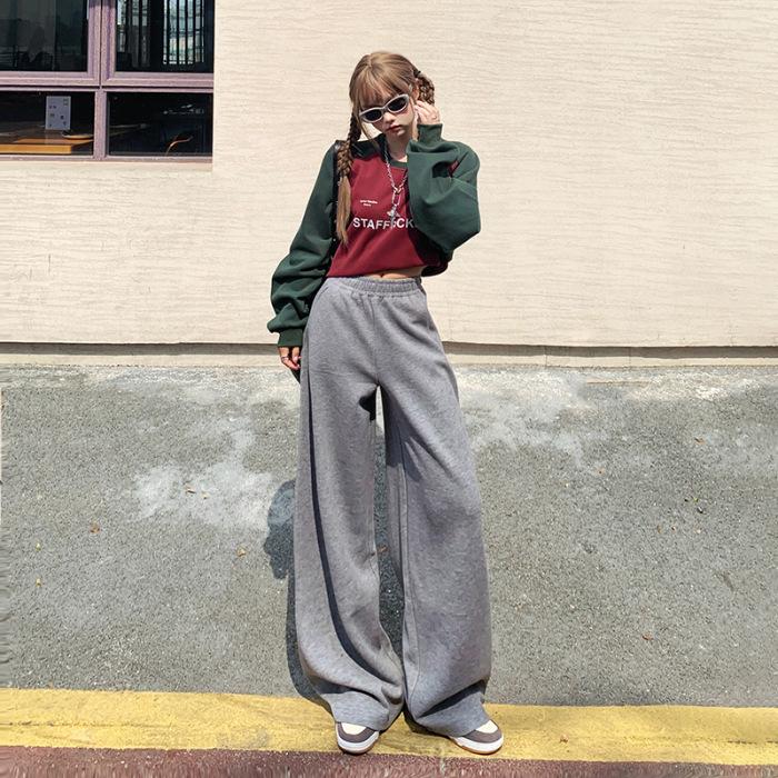 

Осенние и зимние повседневные брюки с эластичной резинкой на талии для женщин Осенью и зимой повседневные брюки с широкими штанинами для женщин Осенью и зимой толстовки с капюшоном для женщин XL