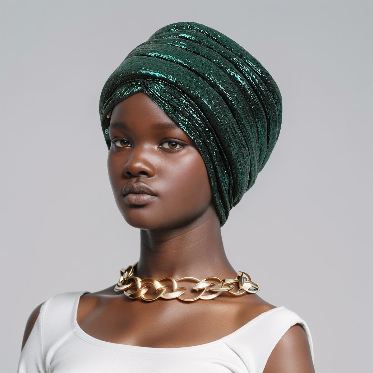 

Women Turban Hat Stamping Elastic Multi-layer Sponge African Ethnic Headscarf Hat зелений