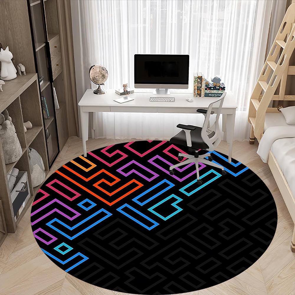 1pc Geometric Design Chair Carpet for Office, Round Non-Slip Durable Large Size Office Carpet, Suitable for Office, Beautiful Decoration