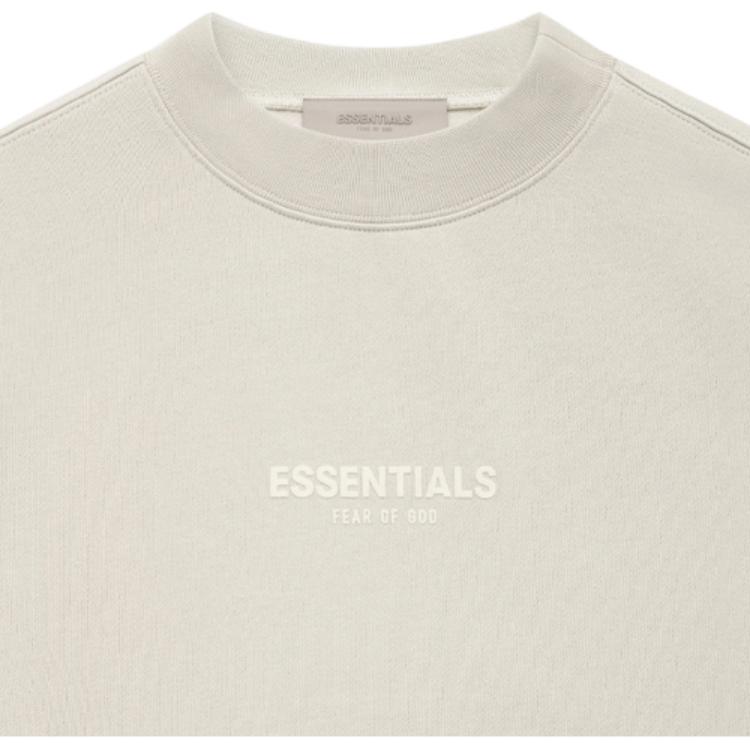 Fear of God Essentials SS22 Relaxed Crewneck Sweatshirt With Flocked Chest Logo and Ribless Hem Men Sweatshirt Wheat FOG-SS22-134