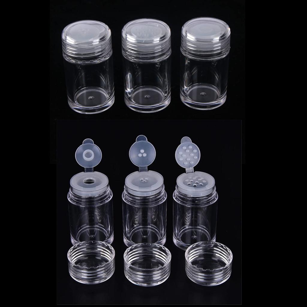 Powder Case Refill Set of Small Dispensing Powder Nail Glitter Portable Small Dispensing Containers Bottles, 6, Perforated, Clear, Bottles, Bottles,