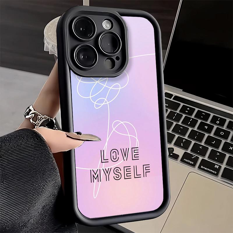 Phone Case for iPhone 17 Air 16E 15 16 Pro Max Love Yourself Flower Heart Line Kpop Cover 14 Plus 13 12 Mini Soft Shell Silicone