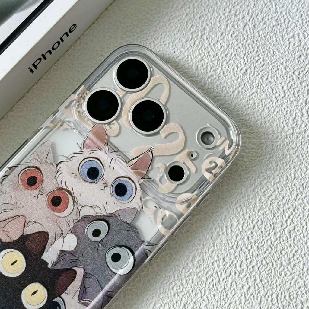 Cute Onlookers Cat Applicable Apple 16/17pro Mobile Phone Case IP15 Transparent Space Case 14 All-inclusive 13 Soft 12