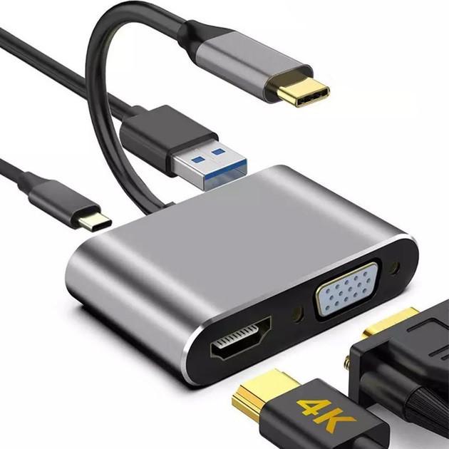 SUNROZ HDMI and VGA Adapter with Type-C Adapter Hub for USB-C To TV and Projector Cable for TV 4K (A486590)