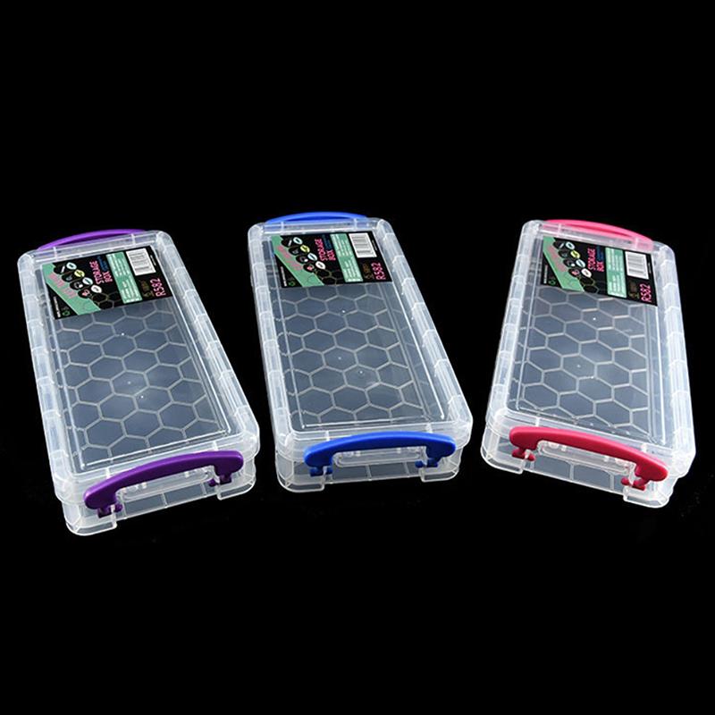 

1Pc Plastic Transparent Pencil Case Large Capacity Simple Double Buckle Box Sketch Art Box For School Stationery прозрачный