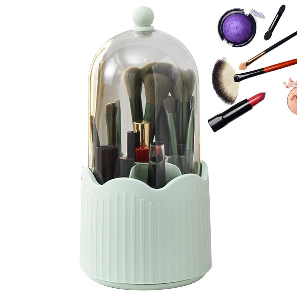 Makeup Brush Holder with Lid Dustproof Rotating Makeup Brush Holder Organizer Clear Makeup Brush Holder Cosmetic Brushes Organizer Holder for Vanity