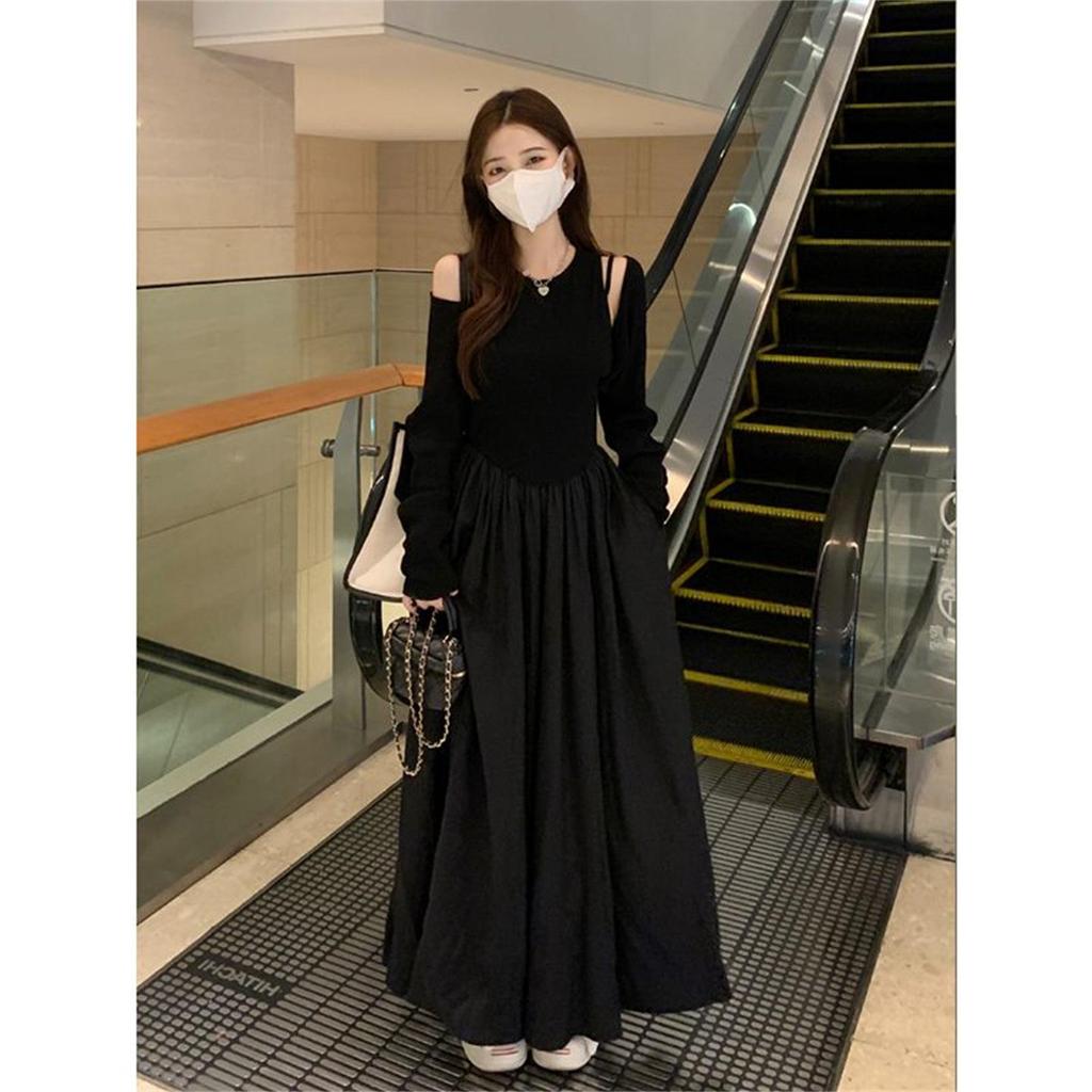 2026 Black Hepburn-Style French Sleeveless Spaghetti Strap Long Dress for Women - Spring/Summer