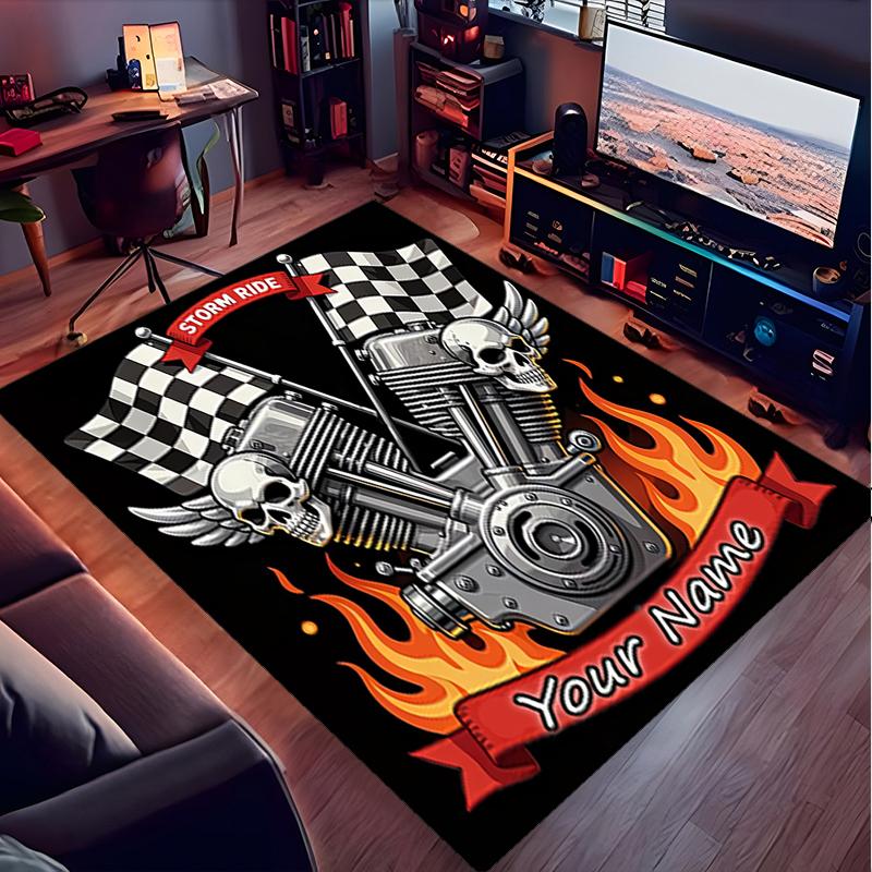 1PC Custom Name "Storm Ride Engine Flames" Theme Floor Mat Ideal for Living Room, Game Rooms, Office, Bedroom, Office Floor Mat , Floor Mats for Home