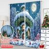 2pcs 2D Flat Printing Merry Christmas Window Drapes Christmas Elf House Snow Globe Polyester Fabric Without Electricity Party