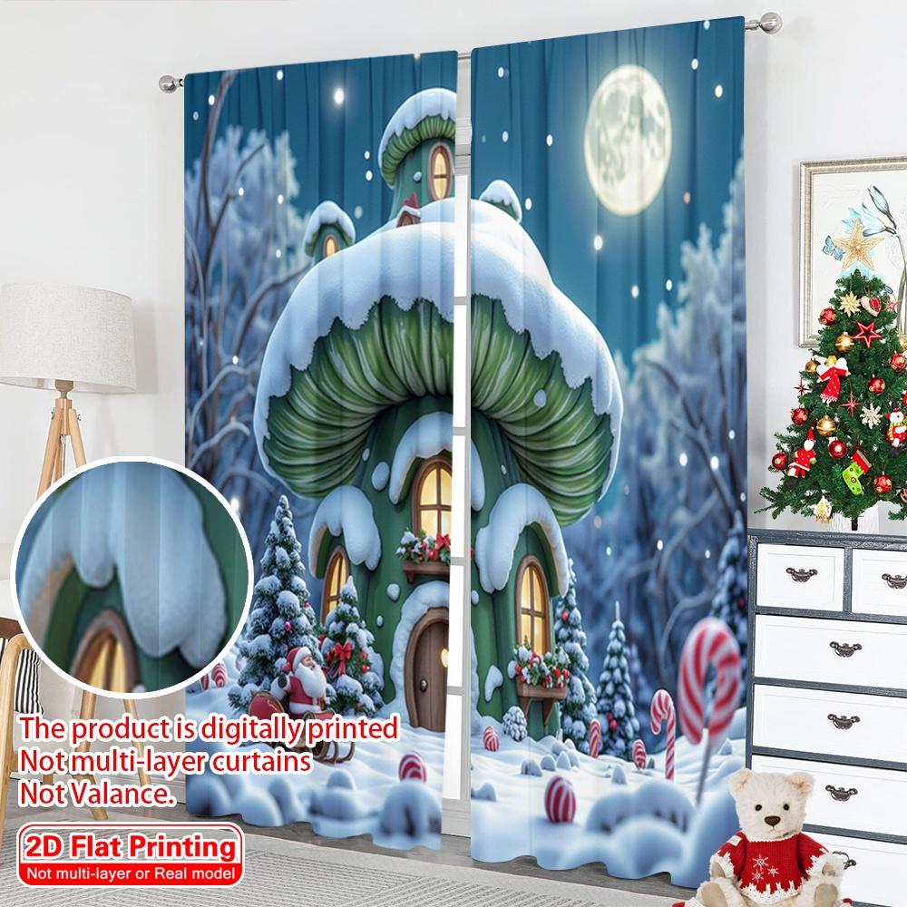 2pcs 2D Flat Printing Merry Christmas Window Drapes Christmas Elf House Snow Globe Polyester Fabric Without Electricity Party