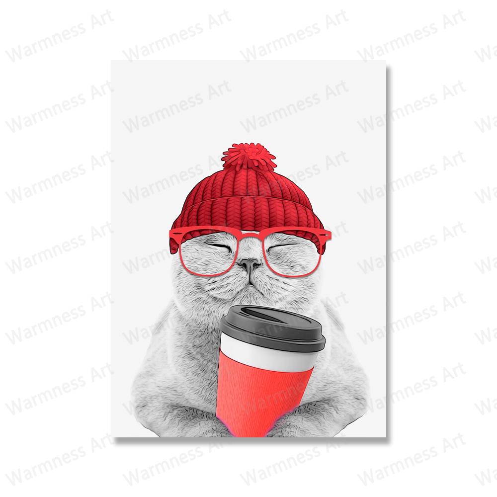Cat Lover Funny Cats Cake Toast Croissant Poster Animal Hipster Painting Canvas Print Wall Art Home Decor For Coffee Bar Bedroom