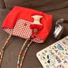 New Korean Large-capacity Red Shoulder Portable Plaid Canvas Bag Versatile Student Commuter Leisure Tote Bag Women