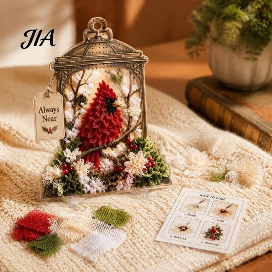 Handgemachtes Blume Vogel Handwerk 3D Stoff Stecherei Kunst-Kit, DIY Erinnerungs-Laterne Florales Einweihungsgeschenk für Naturliebhaber Und Muster, Punch Needle