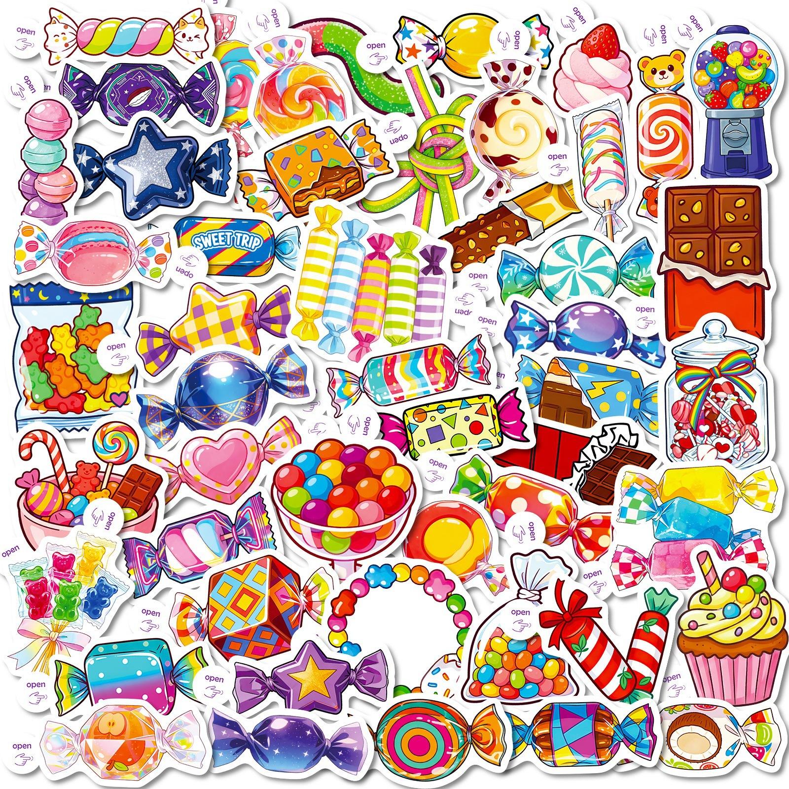 

50/100 Pcs Cartoon Colorful Candy Stickers DIY for Stationery Box Phone Lunch Box Reward Atmosphere Decor Waterproof Decals