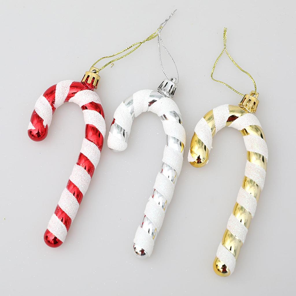 6Pcs Christmas Candy Cane Ornament Glitter Plastic Christmas Tree Hanging Pendant Decoration for Holiday Party Favors