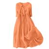 2024 Summer Trendy Lapel Dress: Cotton & Linen, Five-Point Sleeve, Long Skirt