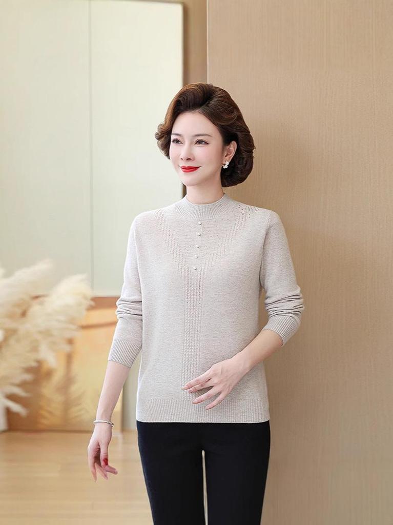 Mom's Pure Cashmere Half-High Collar Sweater - Stylish Autumn & Winter Knit, Loose Fit, Women's Base Layer