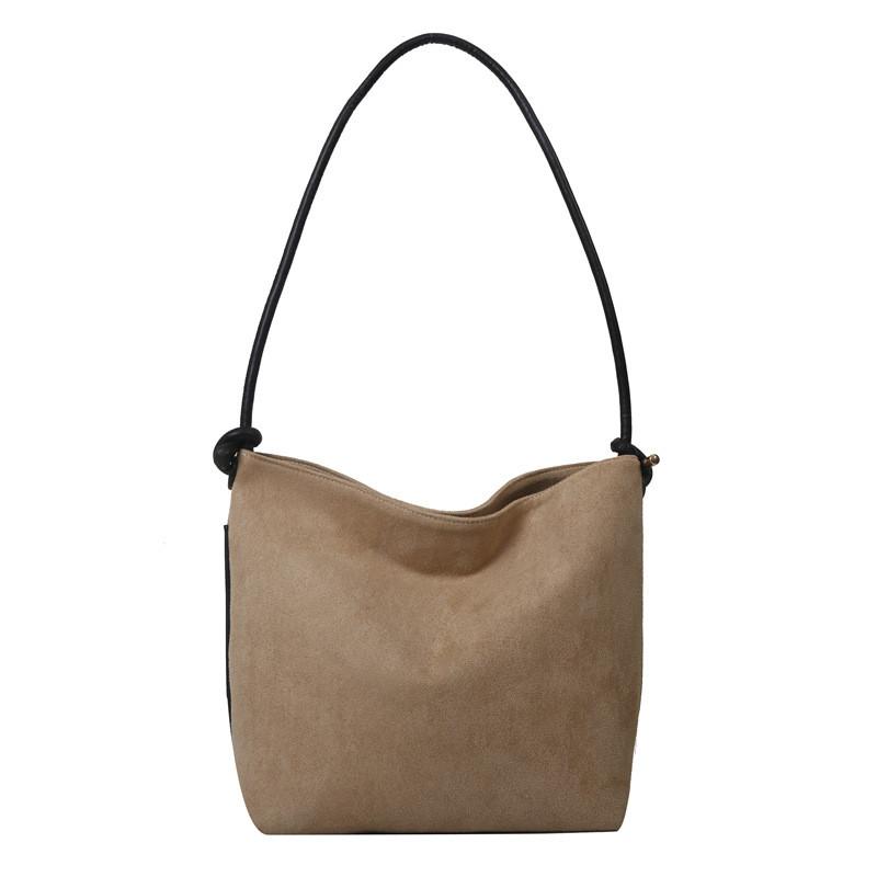 Stylish Retro Suede Bucket Bag For Women In Black Khaki And White Perfect For Casual Street Fashion