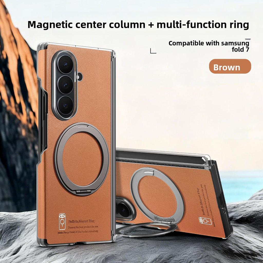 360 Rotating Magnetic Phone Case for Samsung Galaxy Z Fold 7 6 5 4 for Magsafe Wireless Charging Leather Hinge Protection Cover