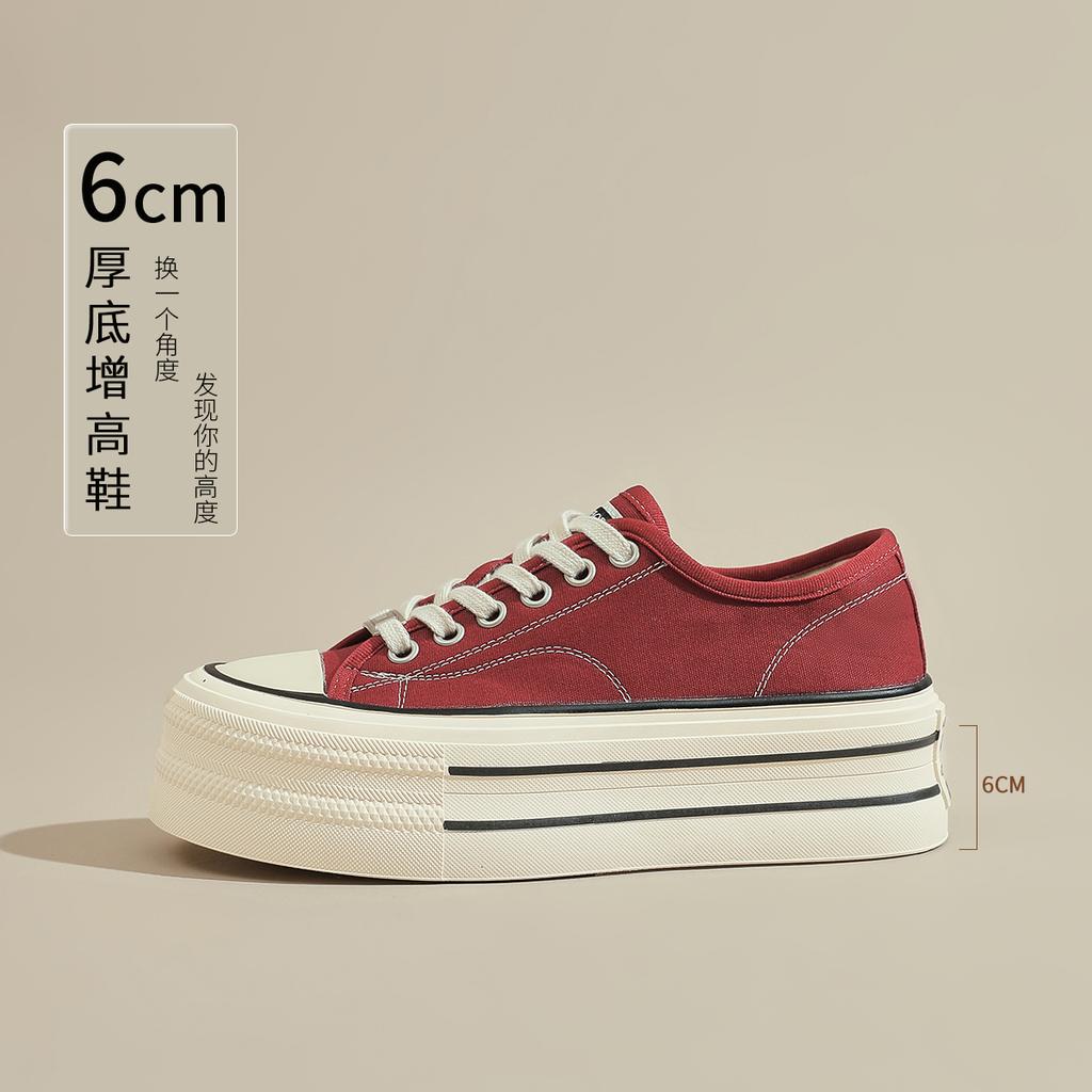 Platform Canvas Shoes New Autumn Retro Soft-soled Muffin Heightening Board Shoes Black Shoes Spring and Autumn