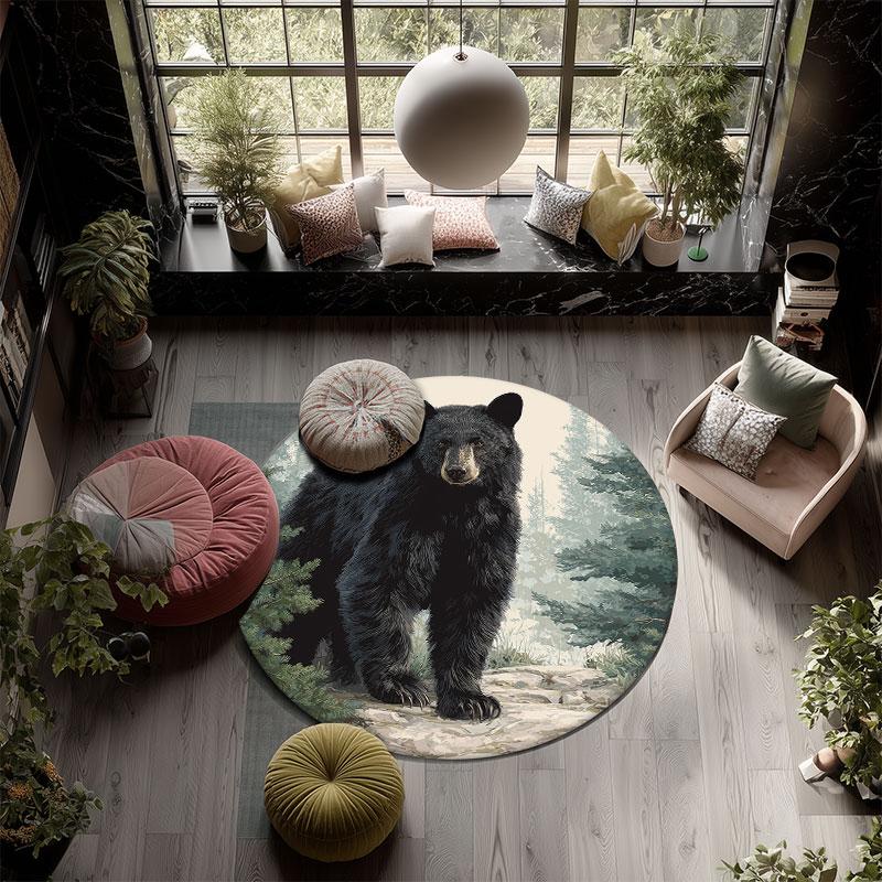 Bear Pattern Round rug,Carpet Rug for Living Room Bedroom Playroom ,Non-slip Floor Mat,Holiday Gifts and Birthday Gifts.