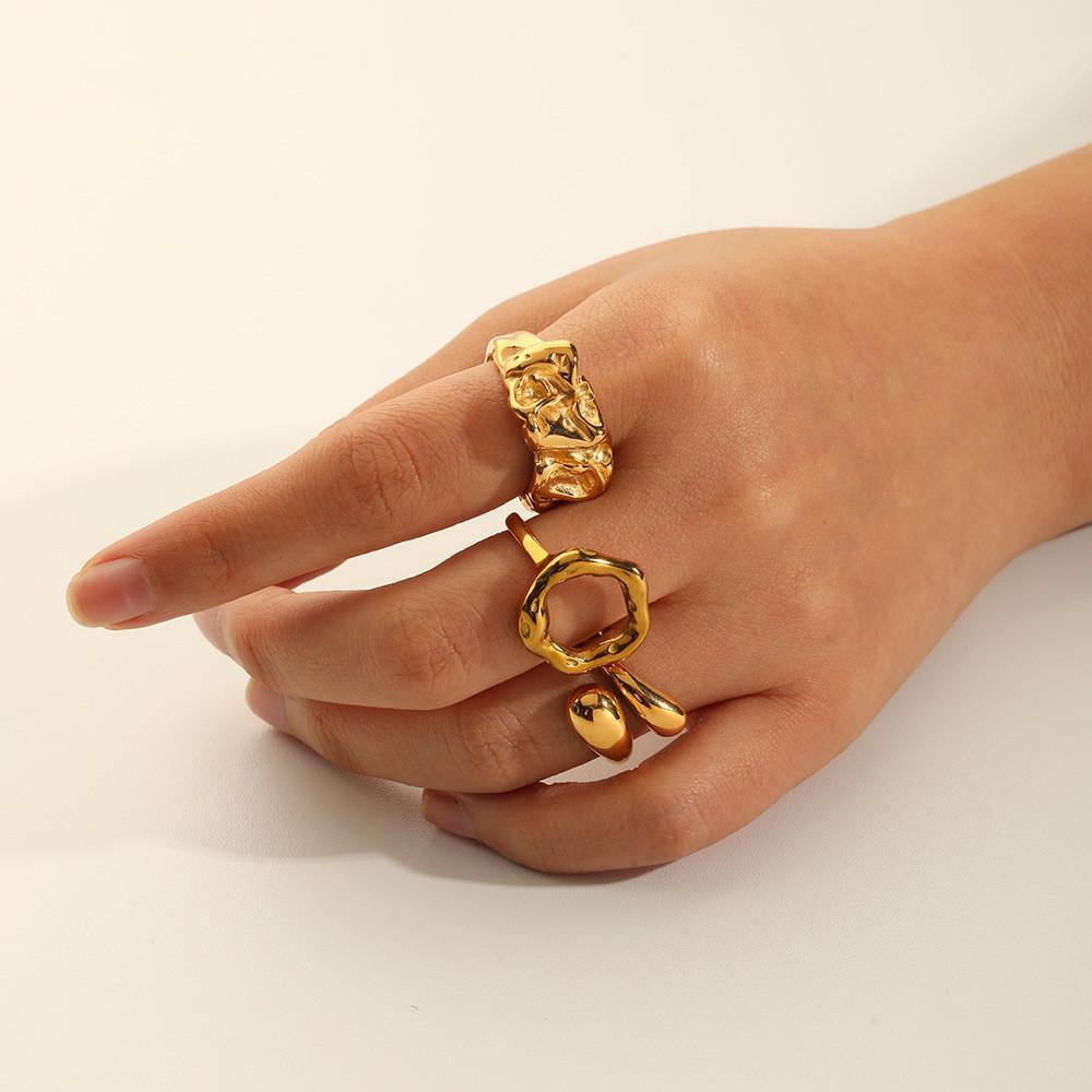 Geometric Titanium Steel Open Ring With Diamond Embellishments For Women