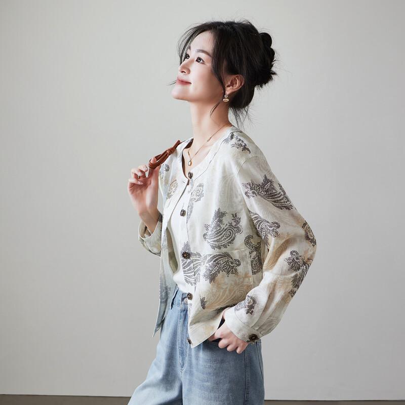 SOFSIL Women s Floral Print Round Neck Short Jacket L
