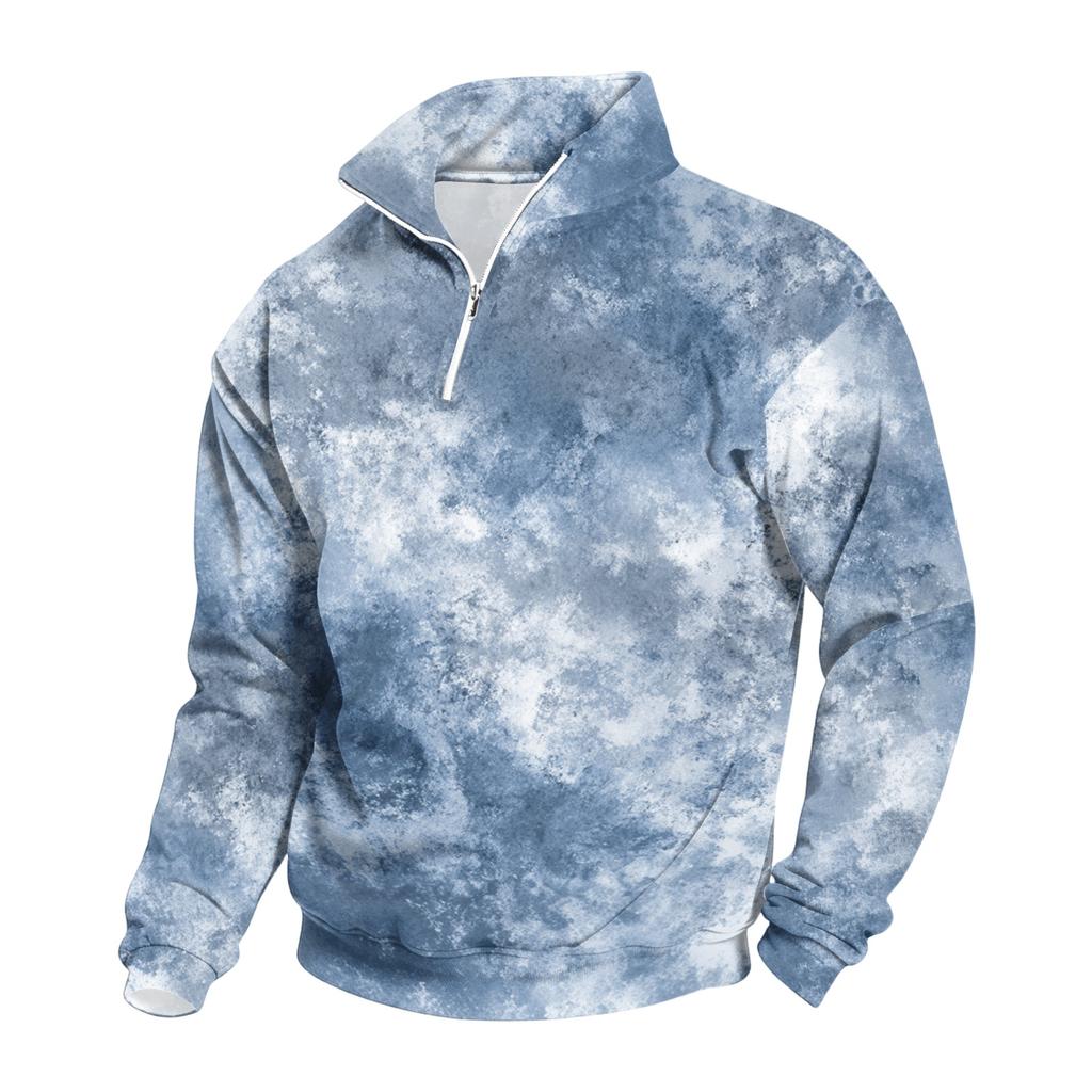 Men's Casual Quarter-Zip Stand Collar Sweatshirt with Print for Fall and Winter