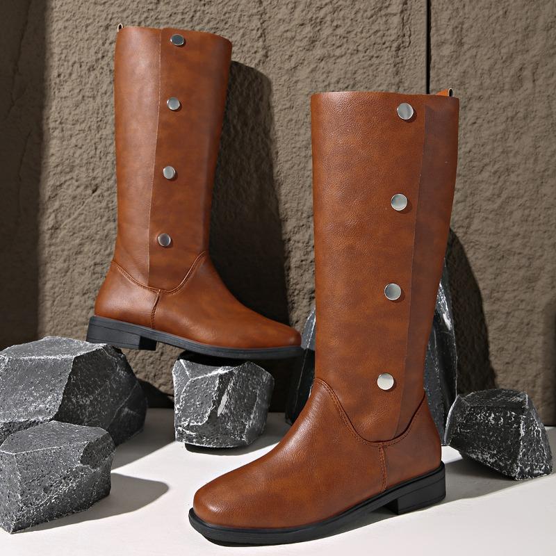 Women's Solid Color Comfortable Low Heels Fashion Pleated Knee-high Boots Round Head Square Heels Increase Large Size Women Shoe