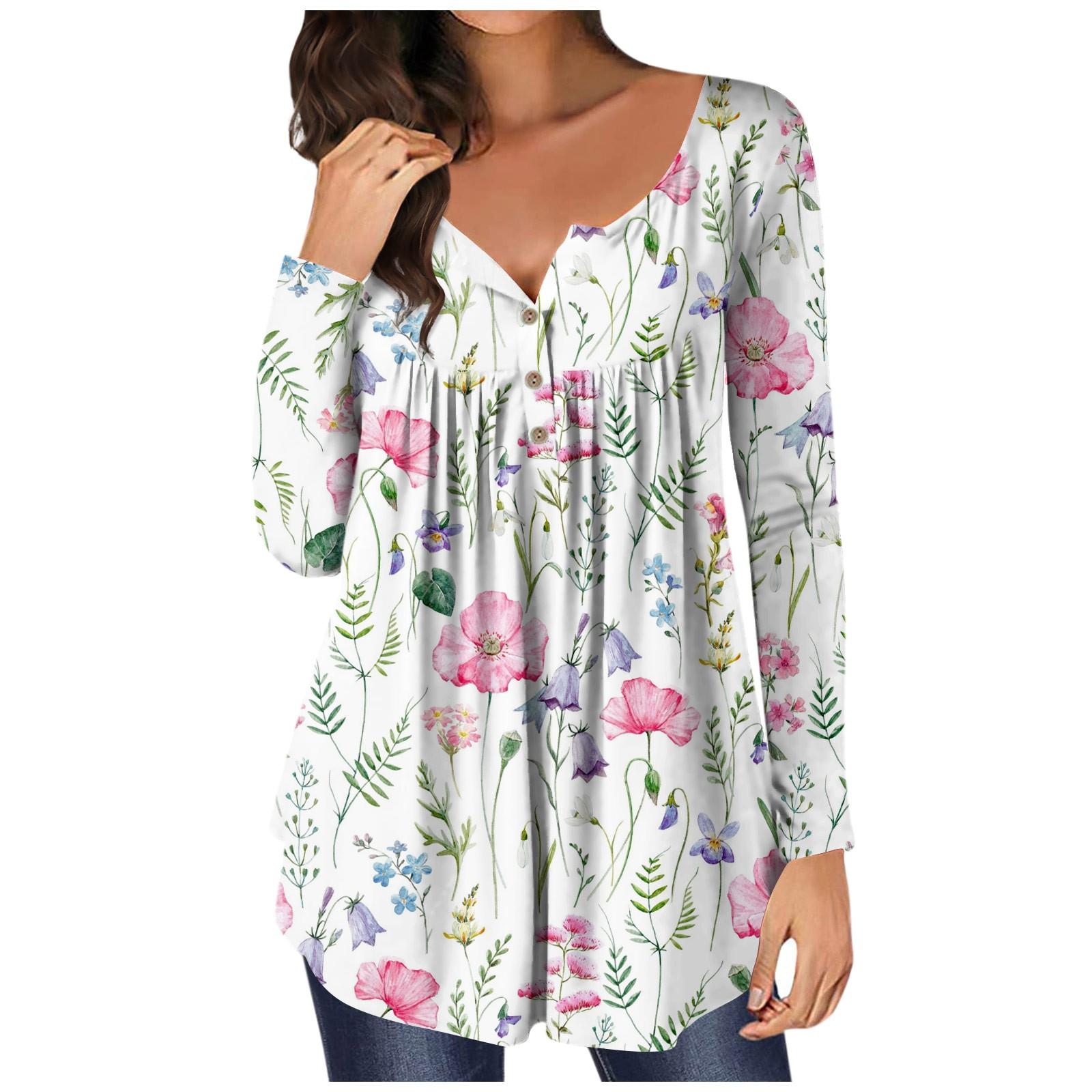 

Women s Fashion Printed Tops Casual Button Down Collar Long Sleeve Tops XXXL рожевий