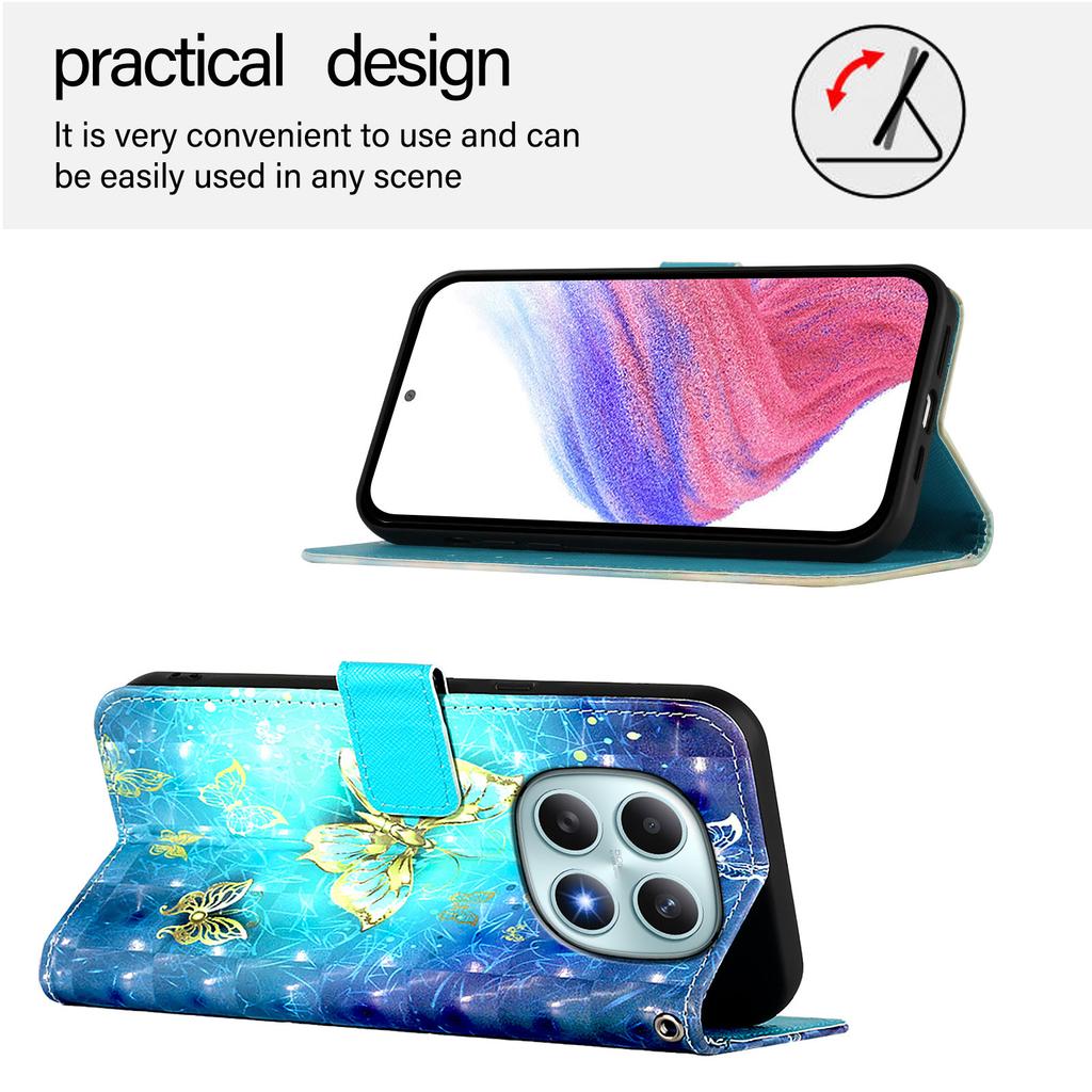 Dla Xiaomi Poco M8 5G/Redmi Note 15 5G (Światowy)/15 4G (Światowy) Skórzane etui z nadrukiem wzoru Portfel Stojak Pokrowiec na telefon komórkowy ze smyczą