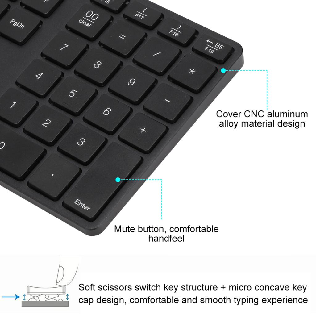 308 35 Keys Numeric Keypad Rechargeable Wireless Thin Keyboard Compatible with 5.0(Black )