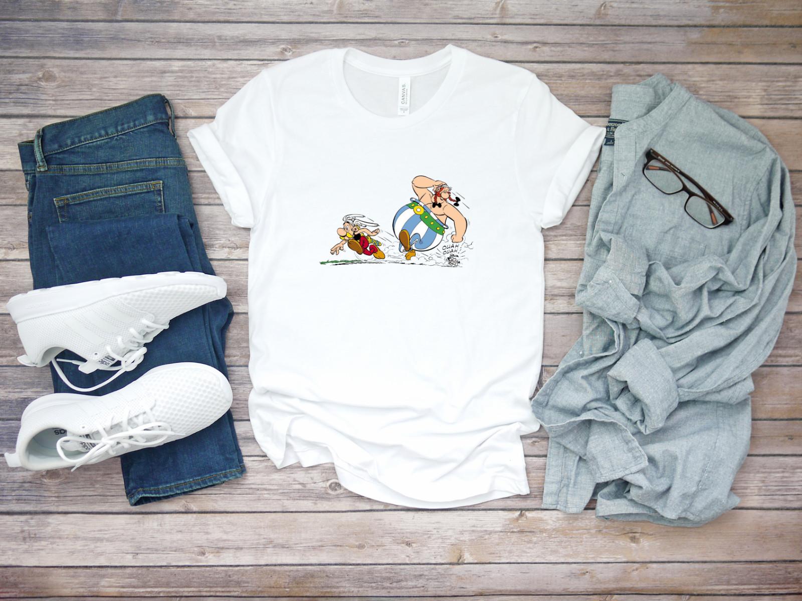 Funny Asterix and Obelix Best Friends Short Sleeve White Men T-shirt F020 XL
