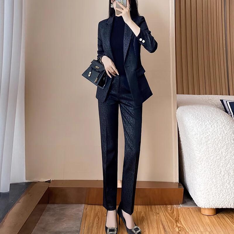 Women's Black Acetate Suit Jacket Set