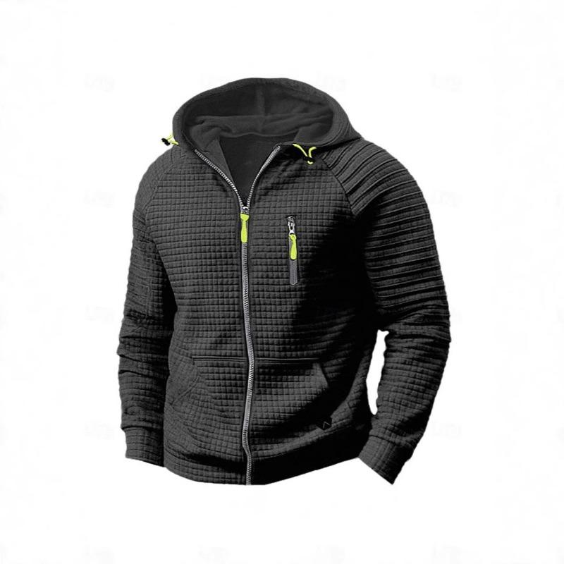Men's Casual Pullover Jacquard Hoodie with Checkered Hood Jackets & Coats Men’s