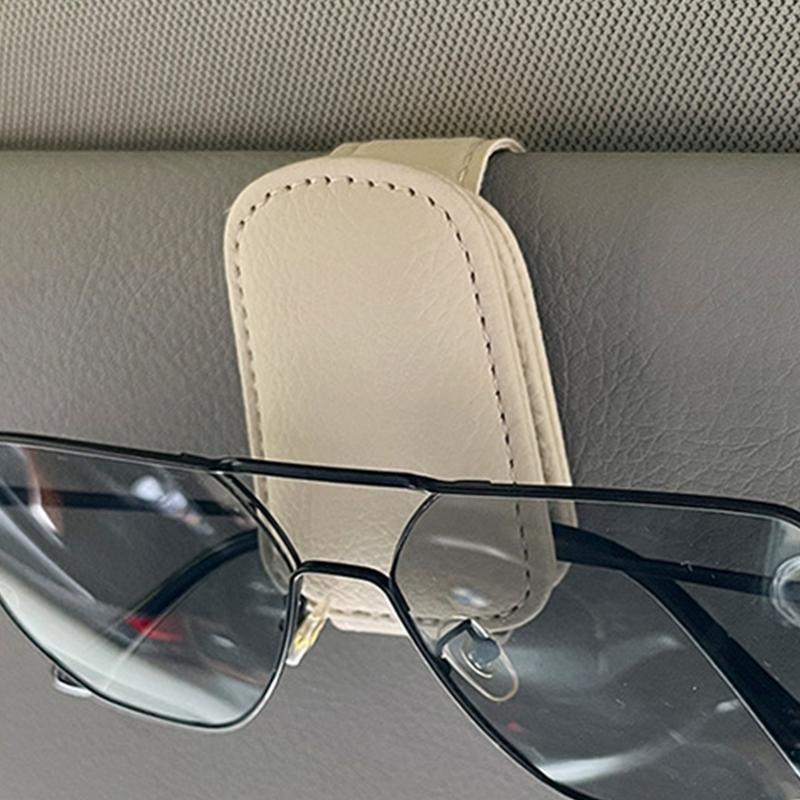 Car Glasses Holder Eyeglass Mount Glasses Hanger Clip PU Leather Car Glasses Holder Protective Sunglass Visor Clip Eyeglasses