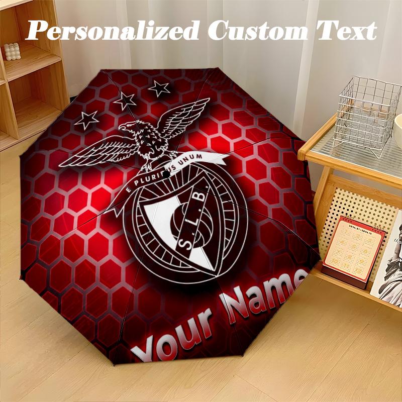 8 Rib Auto Folding Umbrella Benfica Print Custom Name Text Portable Rain Gear