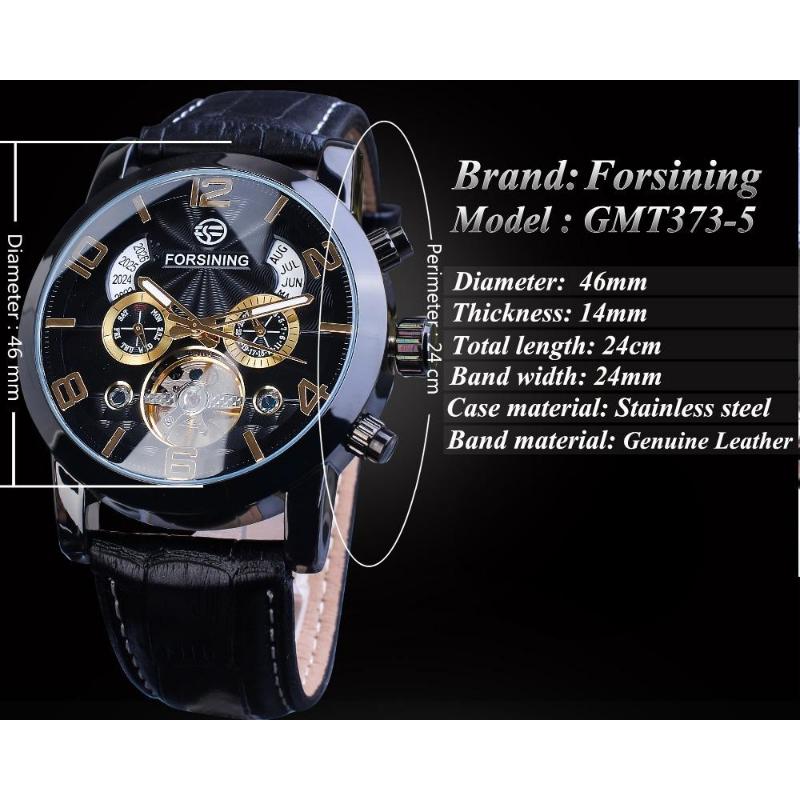 FORSINING Men's Tourbillon Mechanical Watches Calendar Automatic Movement Genuine Leather Strap Wrist Watches