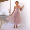 Women Mesh Swing Cocktail Dress Sleeveless Spaghetti Strap A Line Tulle Dress Formal Wedding Guest Dress