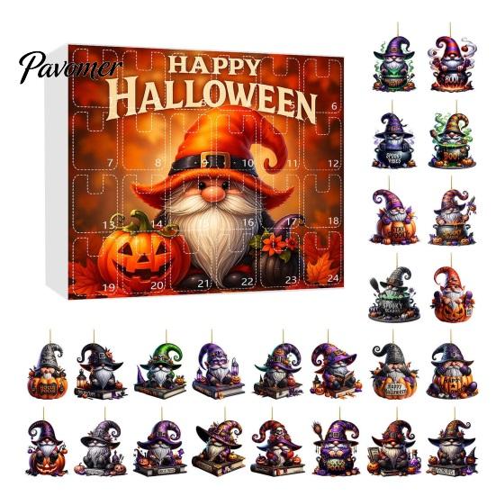 Acrylic Halloween Ornaments 2025 Gnome Advent Calendar 2D Hanging Multi-purpose Decor Set 24 Days Countdown for Holiday Home Festive Decorations