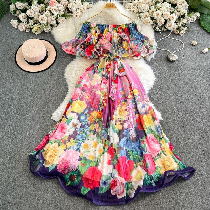 Bedrucktes Rüschenkleid Ein elegantes Ein-Schulter-Kleid mit einer gerafften Taille für Damenbekleidung im frühen Frühling