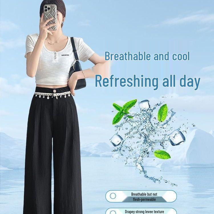 Women s Tencel Ice Silk Linen Wide-Leg Suit Pants, Summer 2026 Edition - Thin, Loose, Petite Fit 3XL