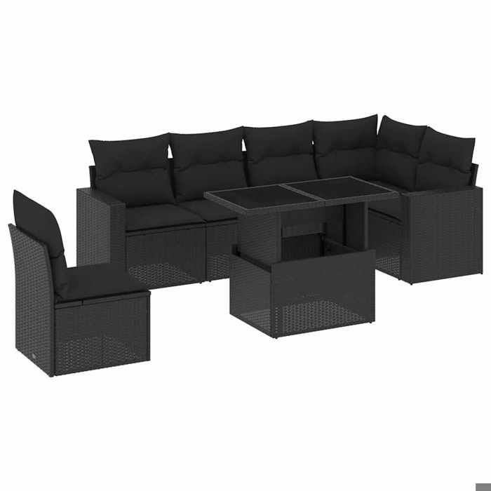 VidaXL Salon de jardin 7 pcs avec coussins noir résine tressée 3267305
