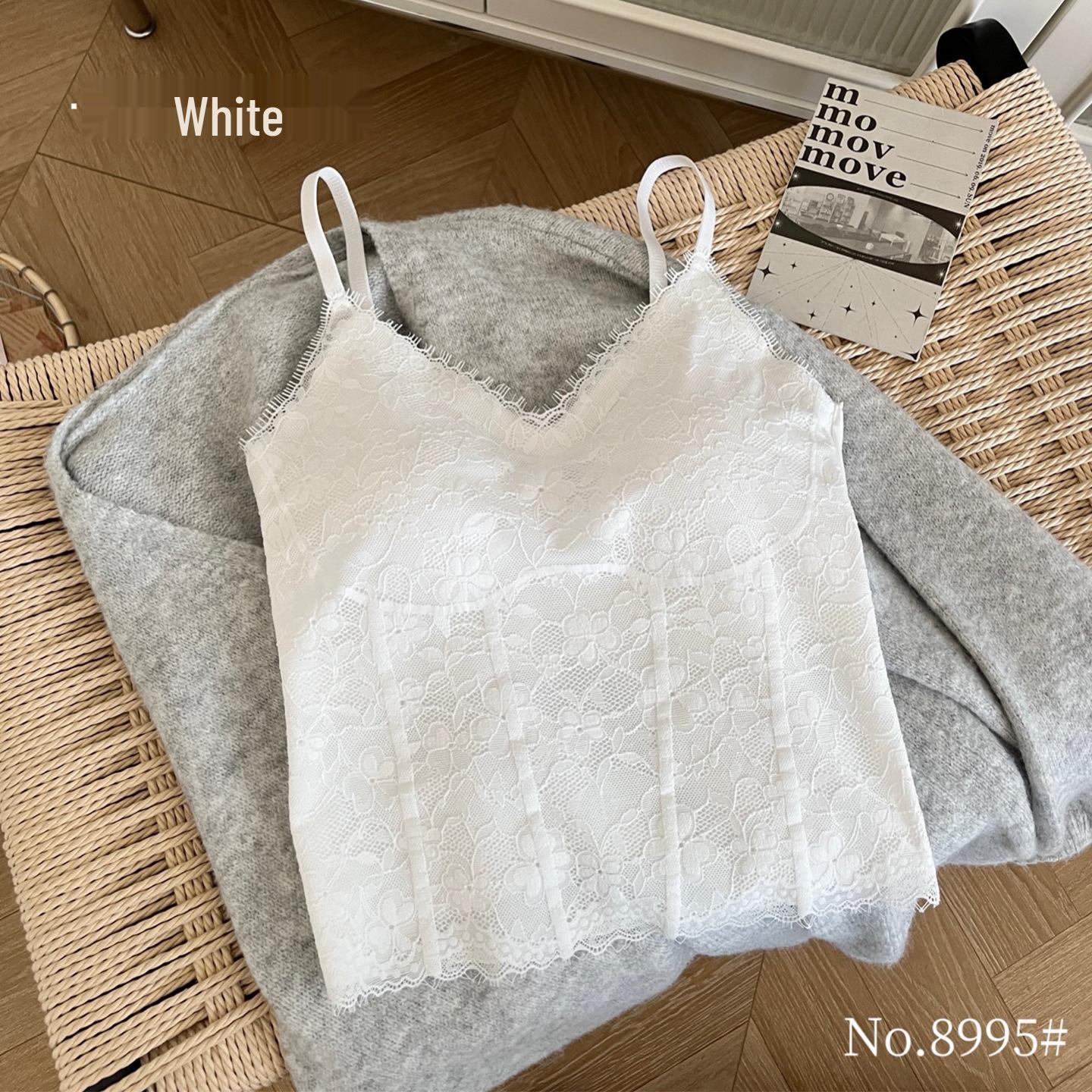 Spicy Girl French Lace Strappy Seamless Back Tank Top with Chest Pads - Slimming Bodycon for Women L (110-140 lbs) белый