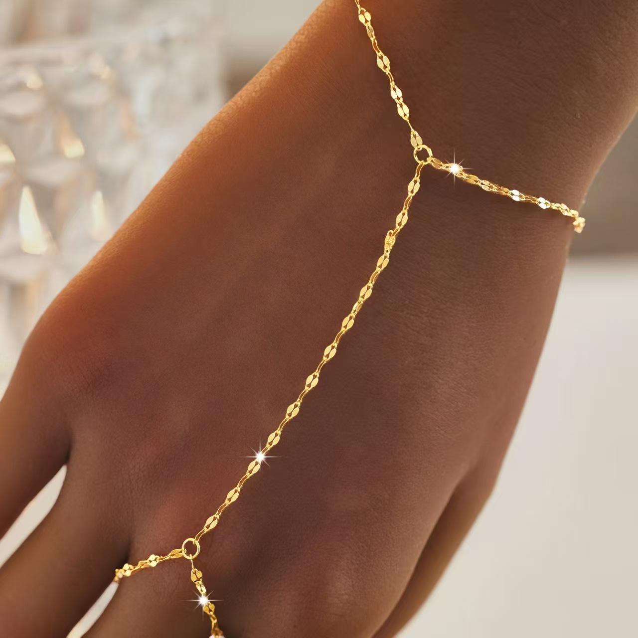 Elegant Cross-Chain Bracelet with Finger Chain Connector: European & American Cold Lips Design, Alloy Finger-Hand Jewelry